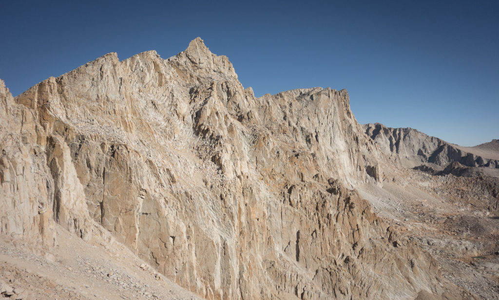 Looking back on the summit of Mt. Whitney from the eastern side